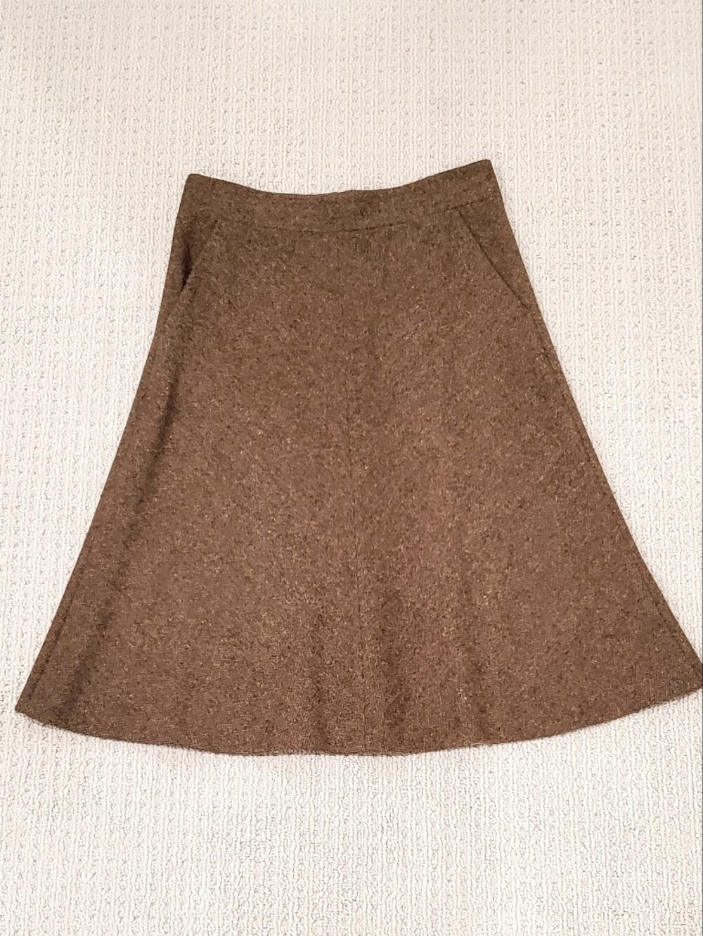 Theory Brown Fleck Donegal Tweed 98% Wool Midi ALine Skirt Pockets Sz 4 LIKE NEW - Picture 7 of 16